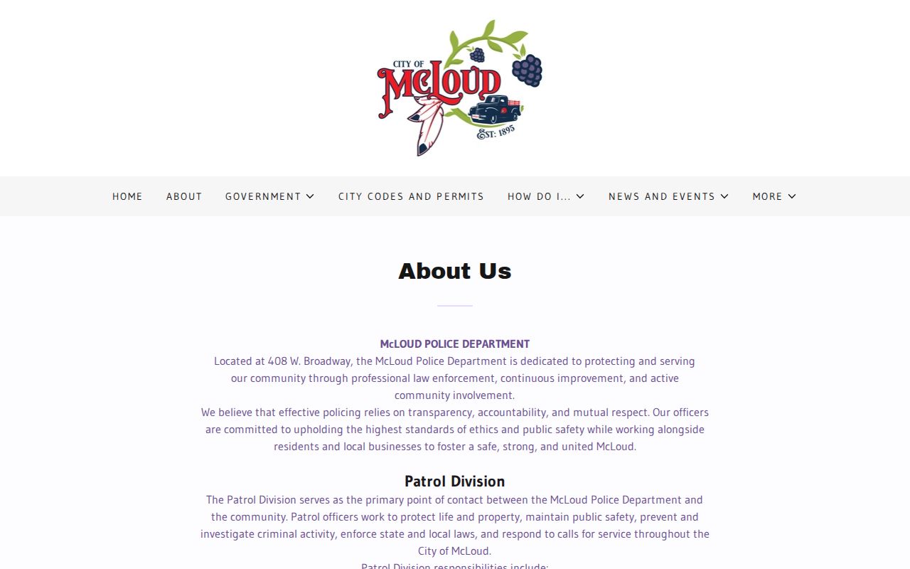McLoud Police Department official city page