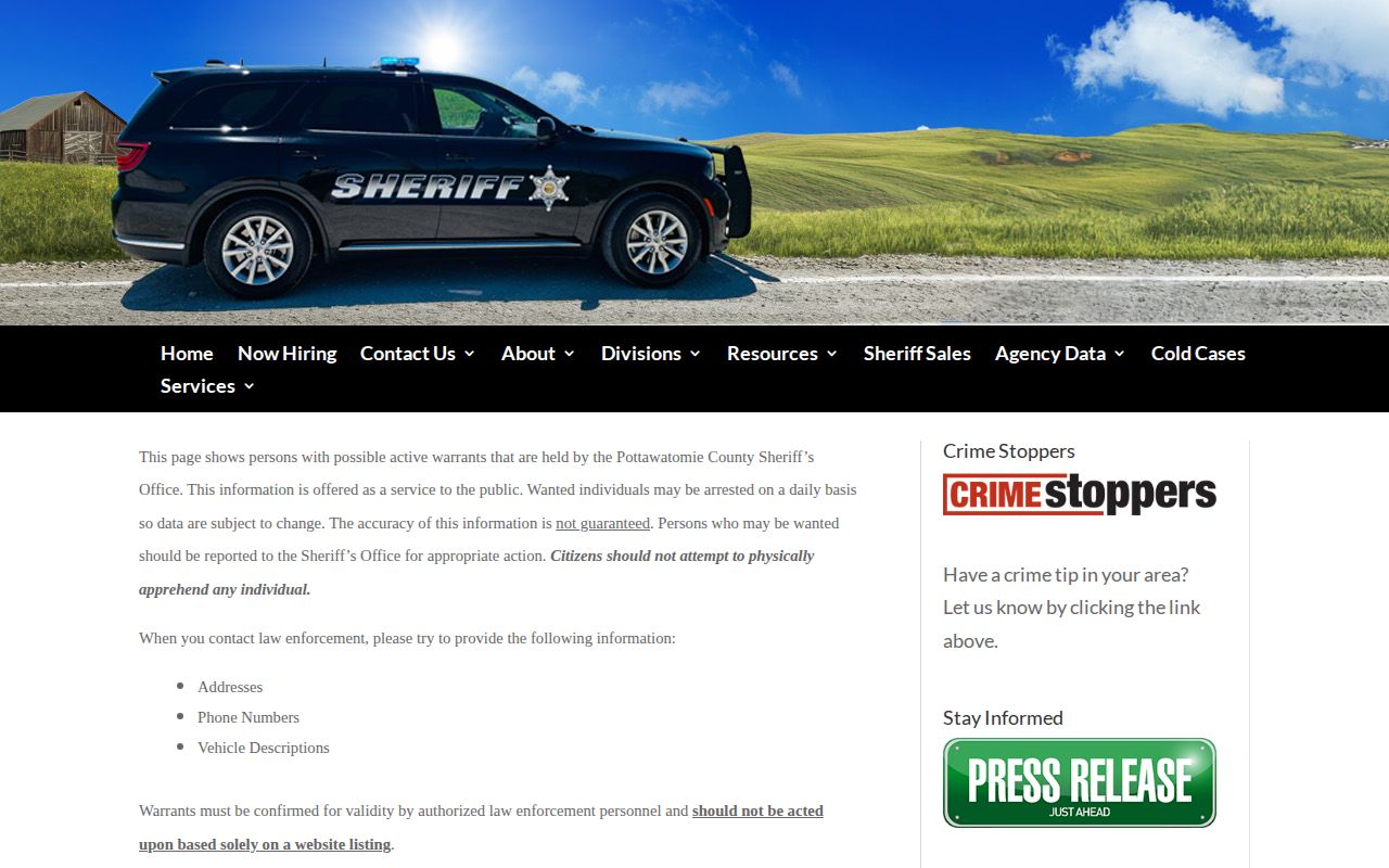 Pottawatomie County official active warrant lookup